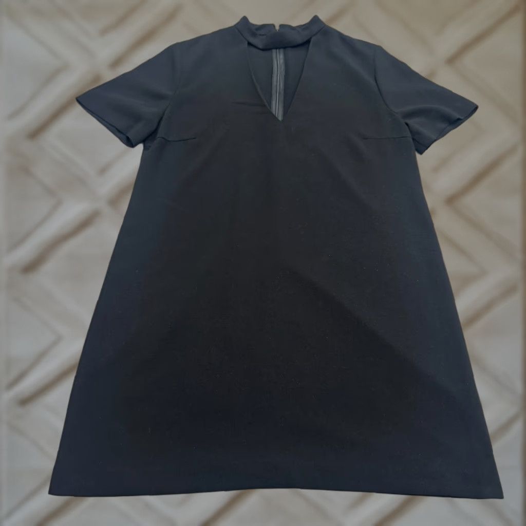 Zara Zara Black Satin Short Sleeve Kaftan Knee Length Dress sz M | Grailed