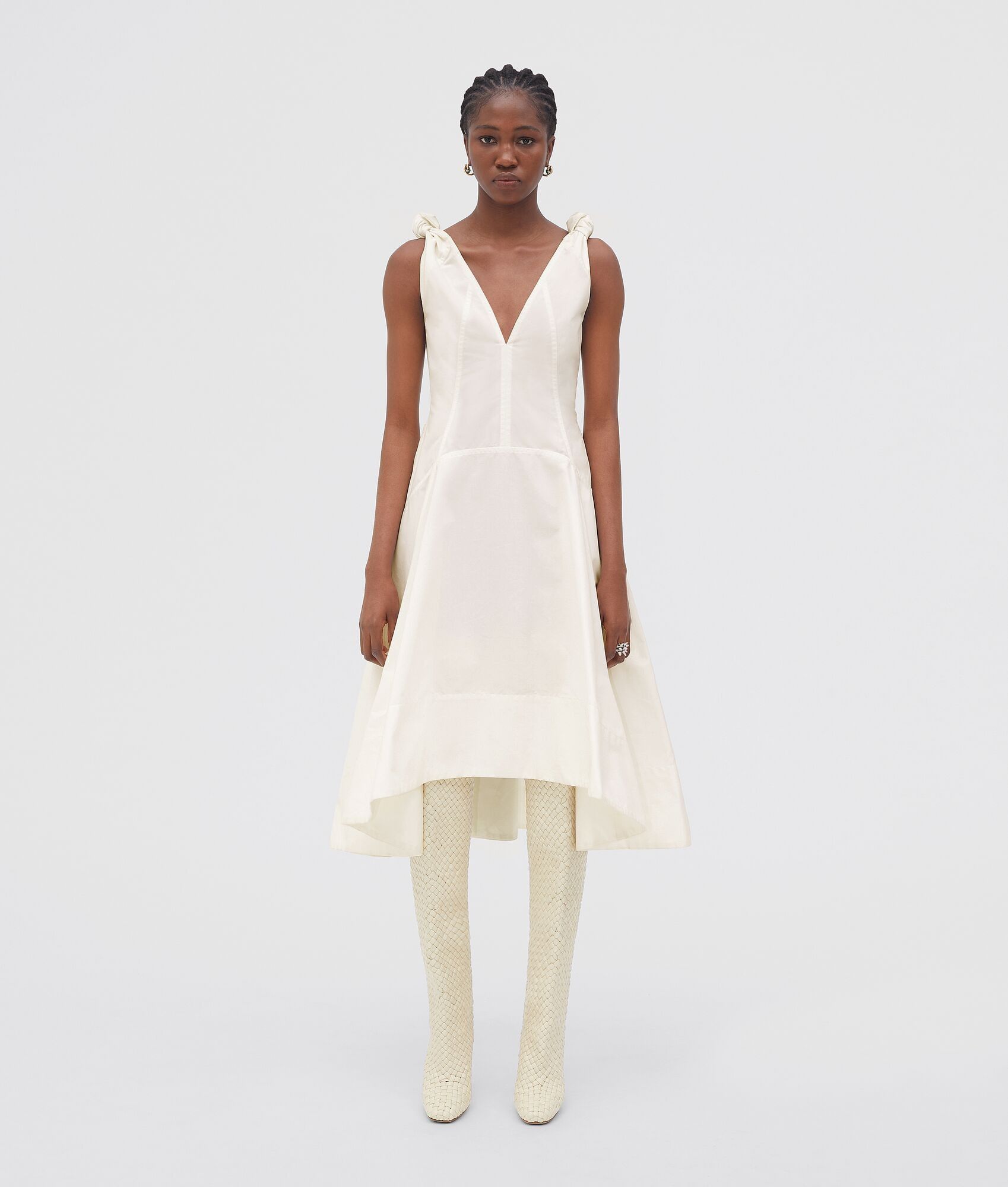 Bottega Veneta o1n1vont0325 Knotted Compact Cotton Canvas Dress in White Size XS / US 0-2 / IT 36-38 - 1 Thumbnail