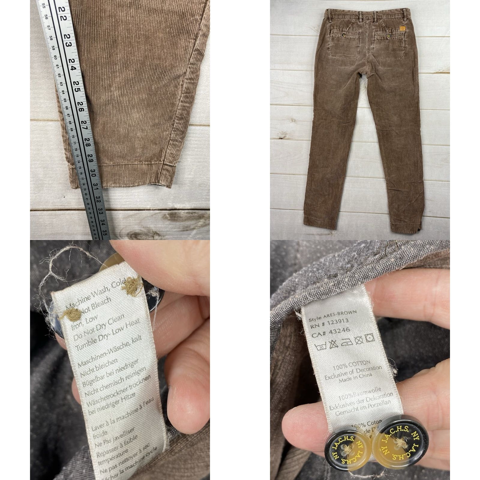 Vintage JACHS Corduroy Pants Mens 30x31 Brown Slim Straight Fit Tapered 5-Pocket Flat Front Button Zip College Chino Casual Workwear Men Pants Brown Size US 30 / EU 46 - 8 Thumbnail