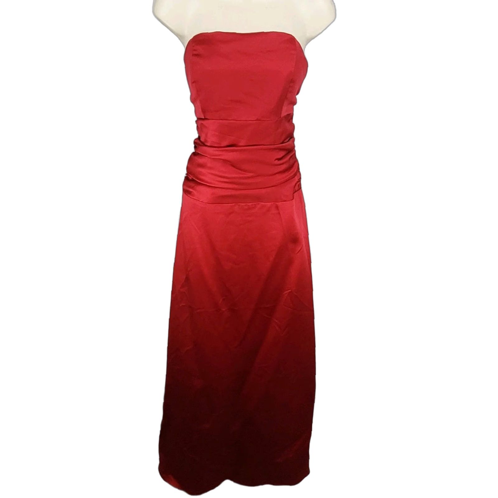 Forever Yours Red Satin Strapless Bridesmaid Dress NWT Size 10 A-Line Ruched Back Tie Wedding Formal Long Dress Womens