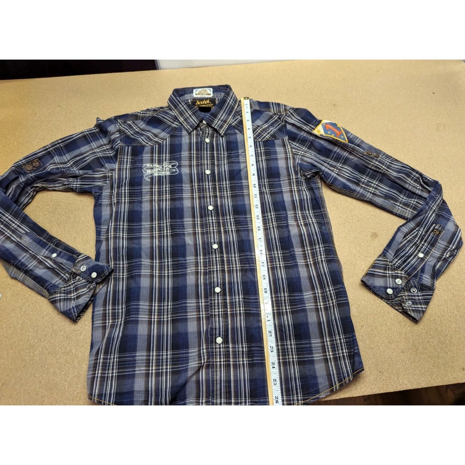 Scotch & Soda Scotch & Soda Shirt Mens M Green Plaid Western Snap Patches Eat Dirt Button Up Size US M / EU 48-50 / 2 - 4 Thumbnail