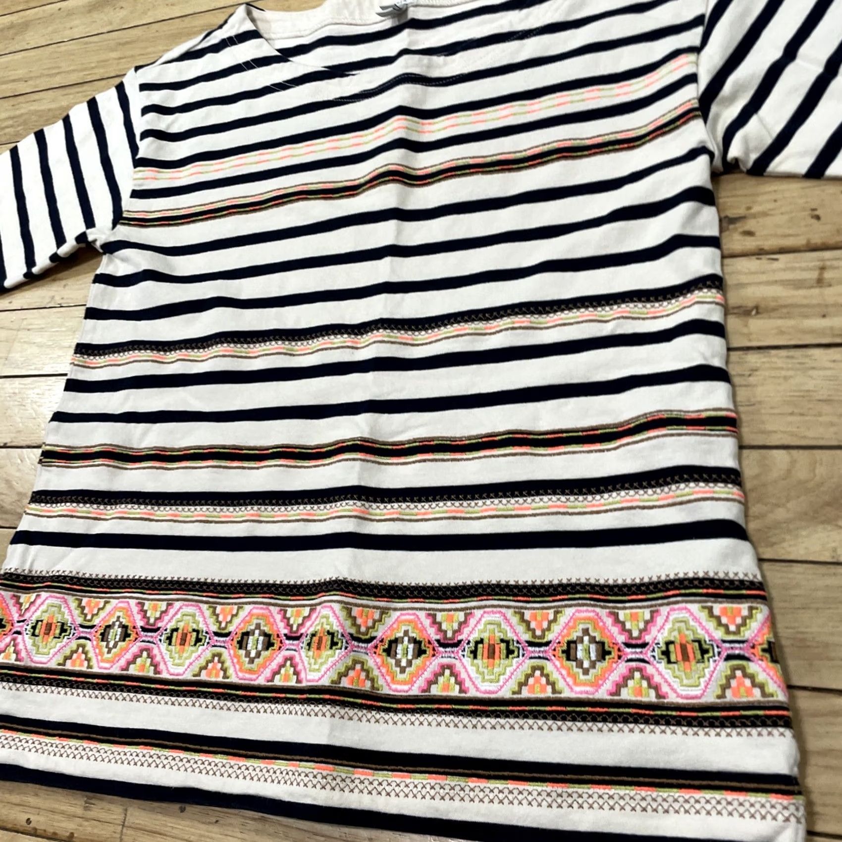 J.Crew J. Crew Boho Striped Shirt S Blue Cream Neon Aztec Geometric Fairy Coastal Top Size S / US 4 / IT 40 - 4 Thumbnail