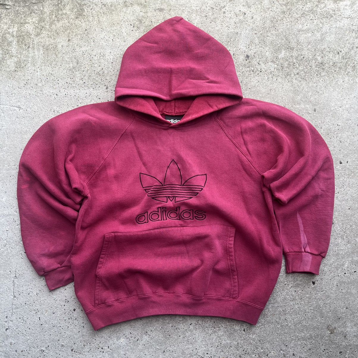 Adidas × Vintage Vintage 90s Adidas Distressed Sunfaded Baggy boxy red Hoodie Size US M / EU 48-50 / 2 - 1 Thumbnail