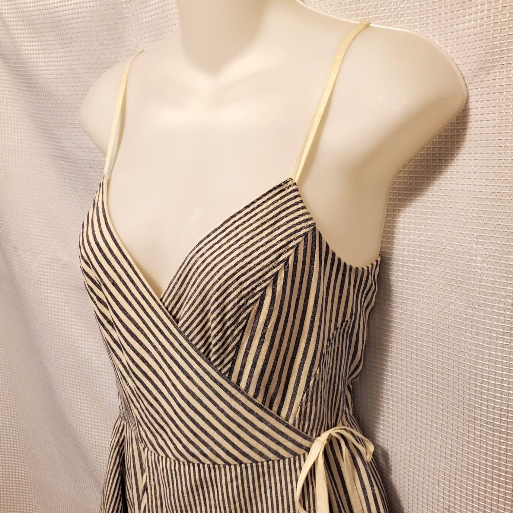Allsaints All Saints Celestina Linen Wrap Dress Sz 8 Blue And Cream Ticking Strip *READ Size M / US 6-8 / IT 42-44 - 5 Thumbnail