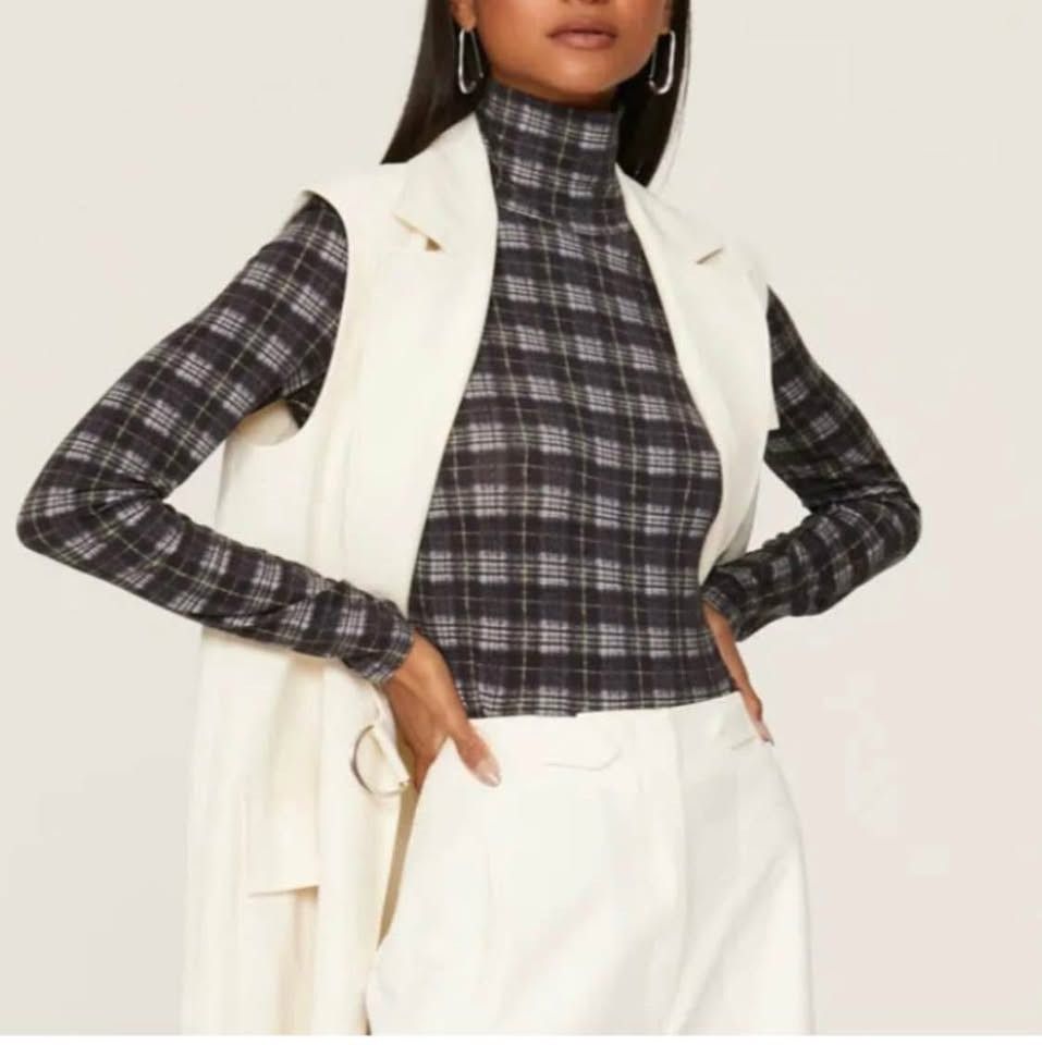 Vince VINCE Plaid Printed Long Sleeve Turtleneck Shirt Size M / US 6-8 / IT 42-44 - 2 Thumbnail