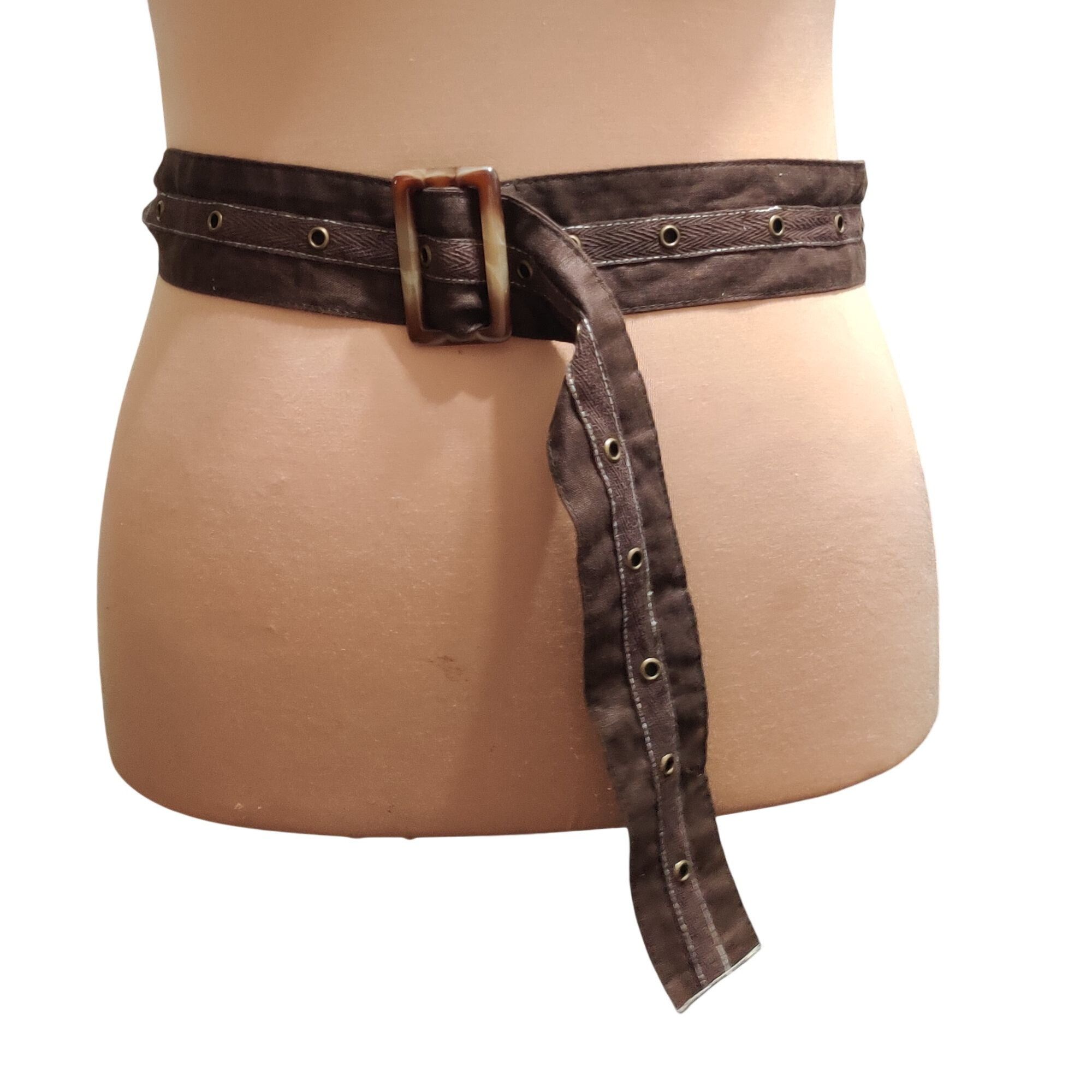 Other Womens Brown Eyelet Belt Marbled Buckle Y2K Grunge Bohocore Size ONE SIZE - 3 Thumbnail
