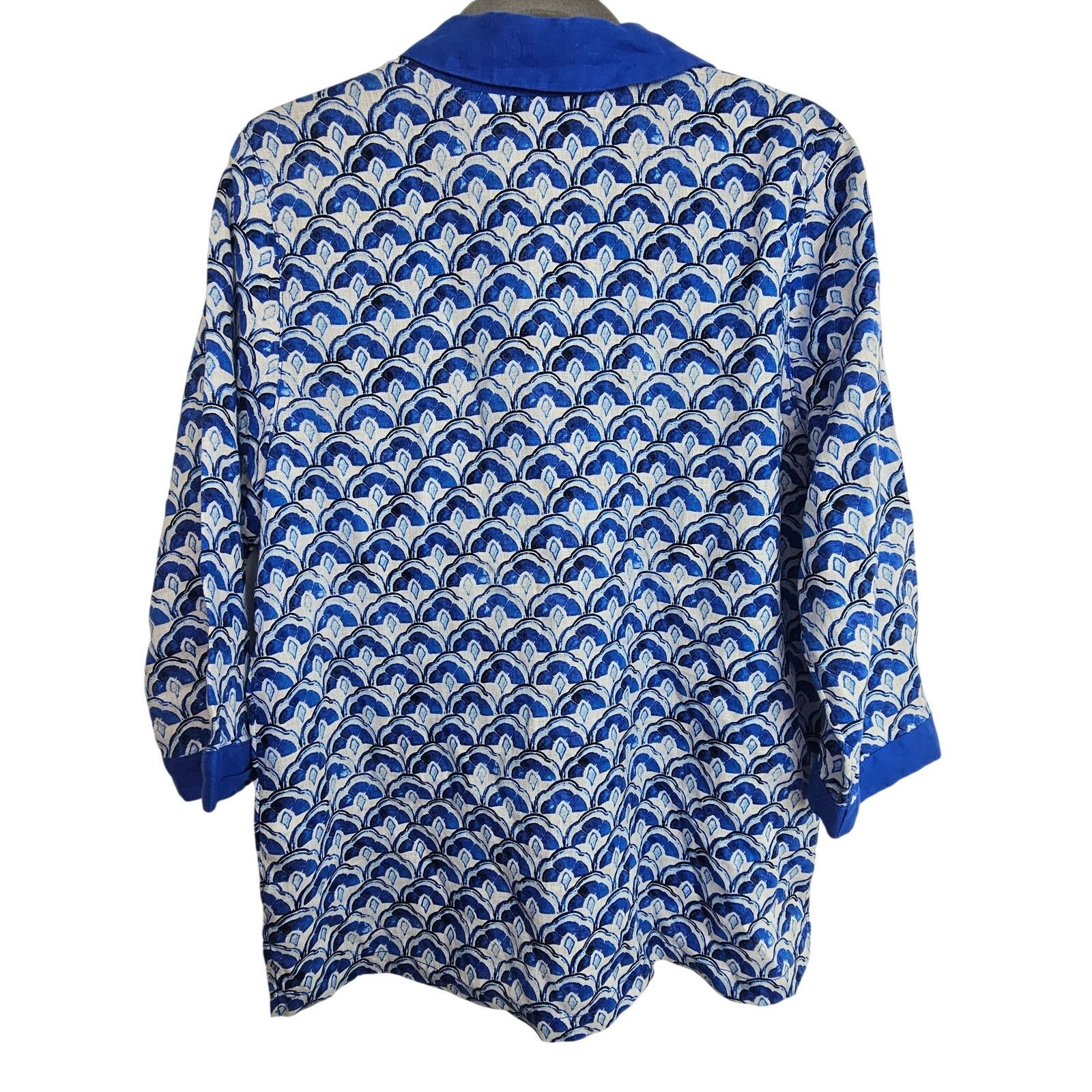 Signatures Sigrid Olsen Womens 100% Linen Tunic Sz L Geometric Coastal Size L / US 10 / IT 46 - 8 Thumbnail