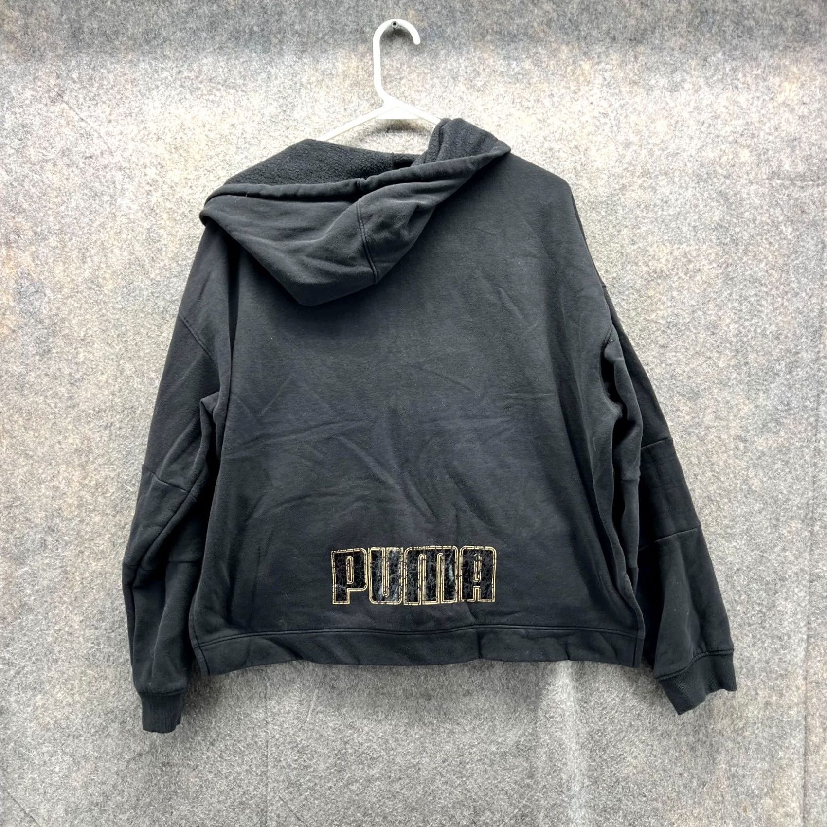 Puma VINTAGE PUMA Sweater Women XL Black Gold Hoodie Full Zip Jacket Logo Training XL Size XL / US 12-14 / IT 48-50 - 2 Thumbnail