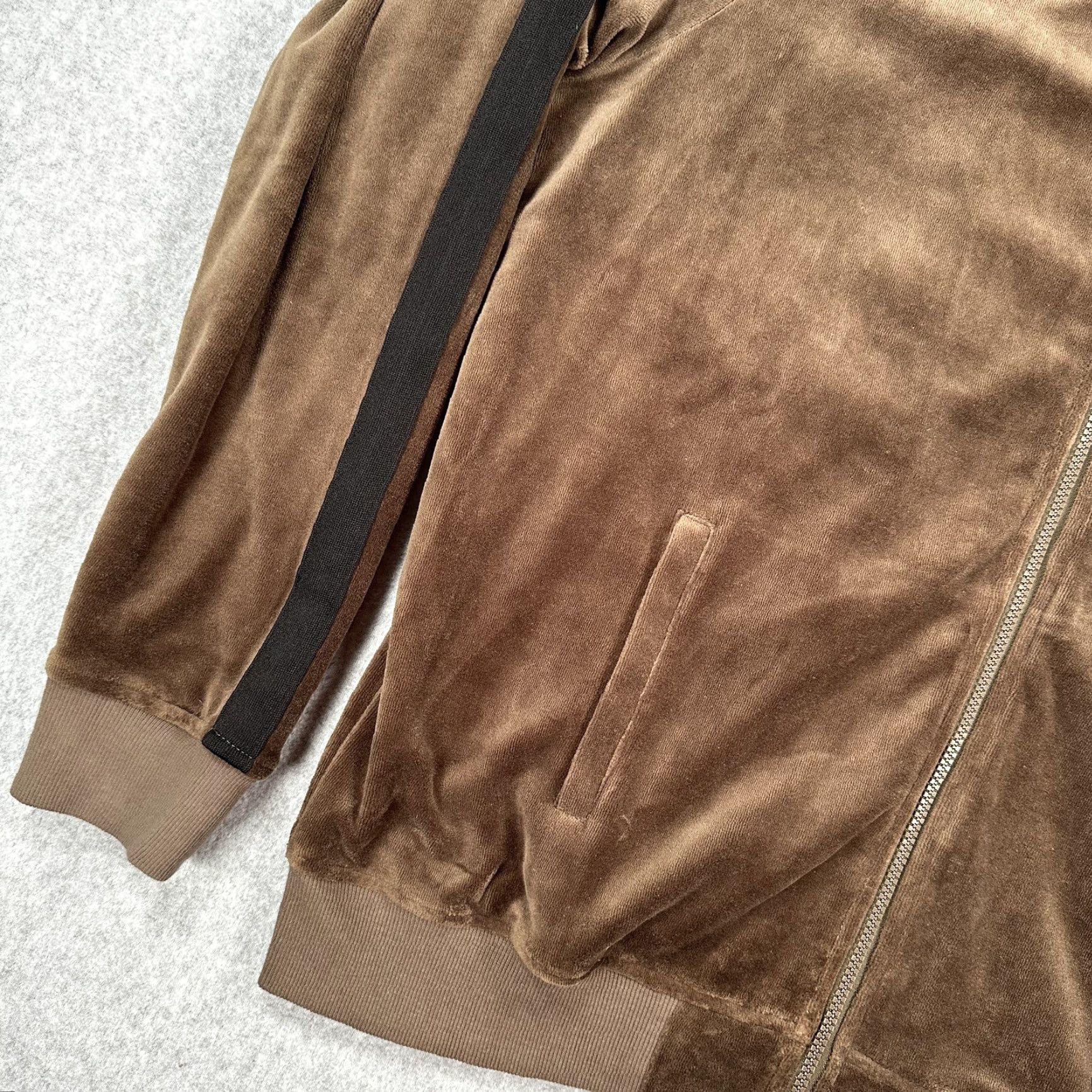 Velour Tenore Jacket Mens Large Brown Velour Full Zip Black Stripe Retro Track Suit Top Size 42R - 7 Thumbnail
