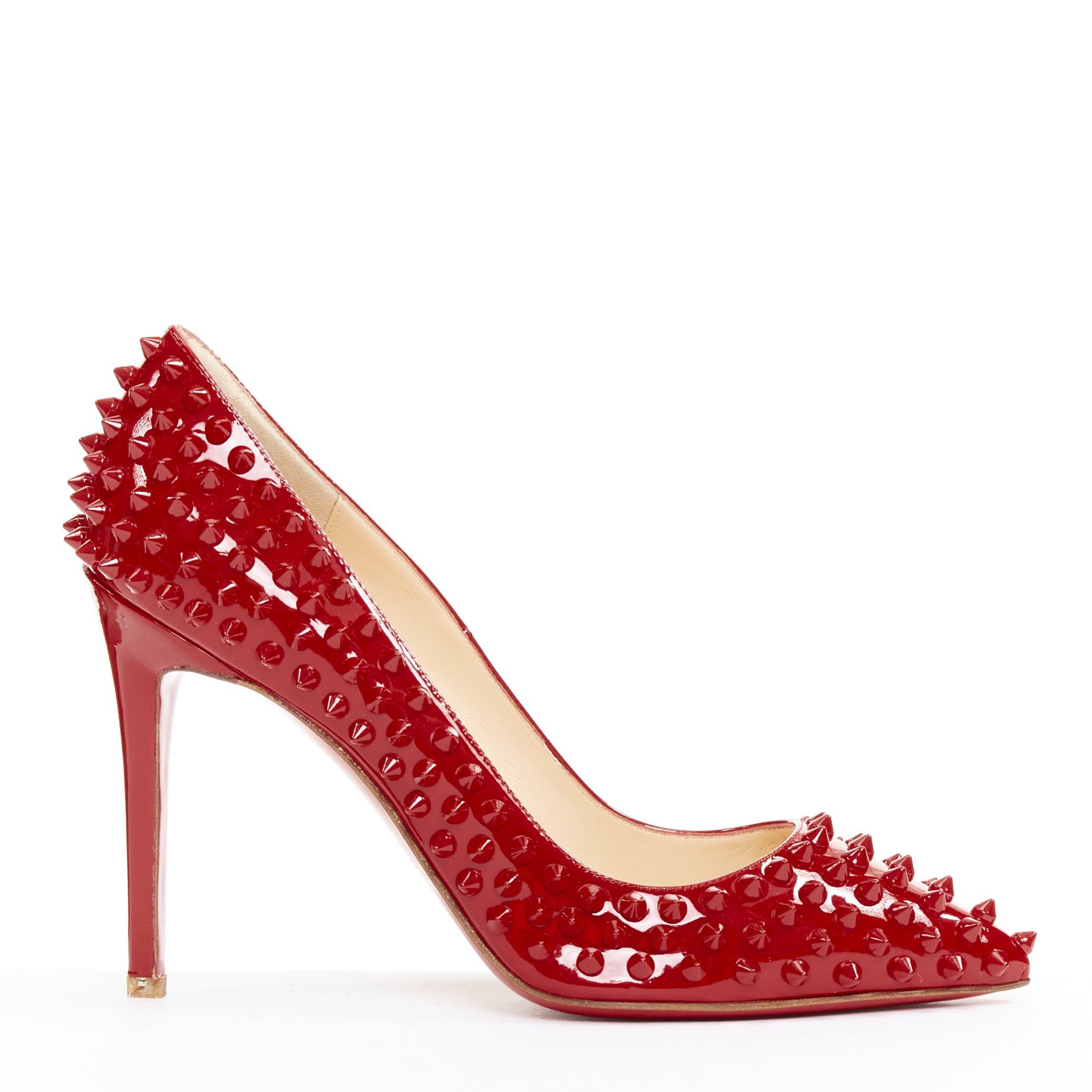 Christian Louboutin CHRISTIAN LOUBOUTIN Pigalle Spikes 100 red patent leather studded pumps EU38 Size US 8 / IT 38 - 1 Thumbnail
