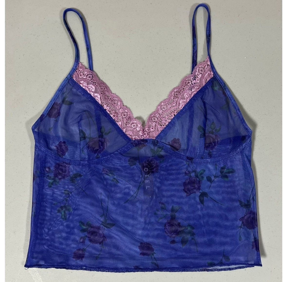 Vintage Motel Purple Floral Mesh Lace Tank Crop Top Shirt Size S 🌹✨ Size S / US 4 / IT 40 - 2 Thumbnail