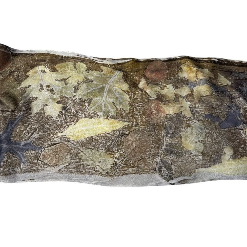 Other New 100% Silk Hand Dyed Leaves Ecoprint Rectangle Scarf 11' Size ONE SIZE - 6 Thumbnail