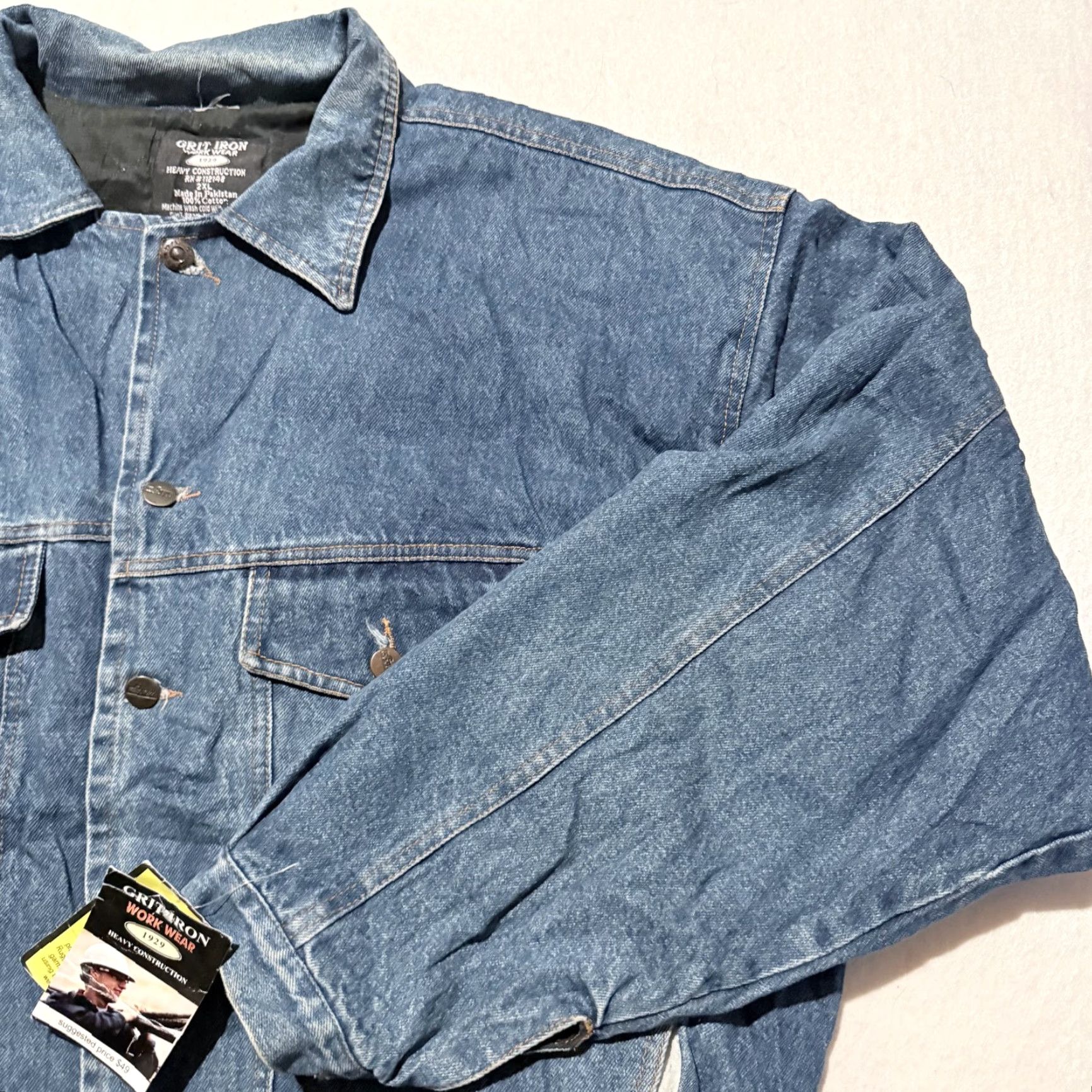 Denime VINTAGE Grit Iron Workwear Heavy Construction Jacket Men's Blue Denim Pockets 2XL NWT Size US XXL / EU 58 / 5 - 4 Thumbnail