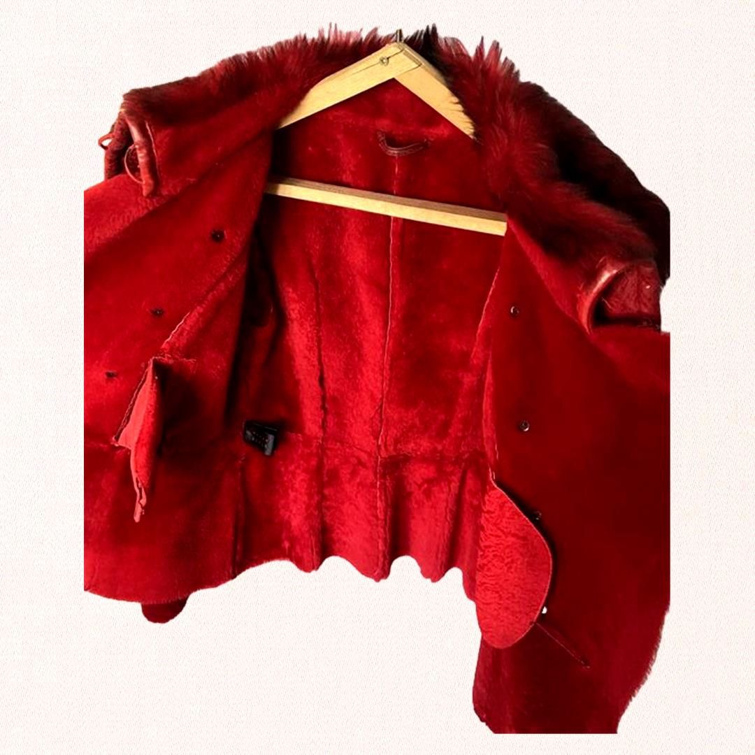 Other "Dark red womens Leather Shearling Coat sz M Lamb Fur Lining Size M / US 6-8 / IT 42-44 - 7 Thumbnail