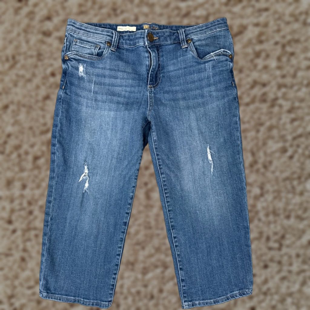 Vintage KUT from the Kloth Jeans Womens 10 Blue Denim Natalie Crop Distressed Mid 31x18 Zip Cropped Regular 5-Pocket Style Modern Classic Size 32" / US 10 / IT 46 - 1 Thumbnail