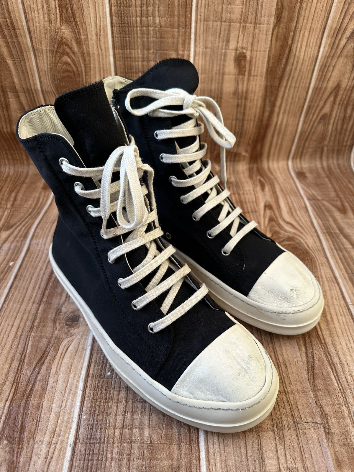 Rick Owens Rick Owens DRKSHDW Nylon Ramones Black Milk Hightops Size US 8.5 / EU 41-42 - 1 Thumbnail