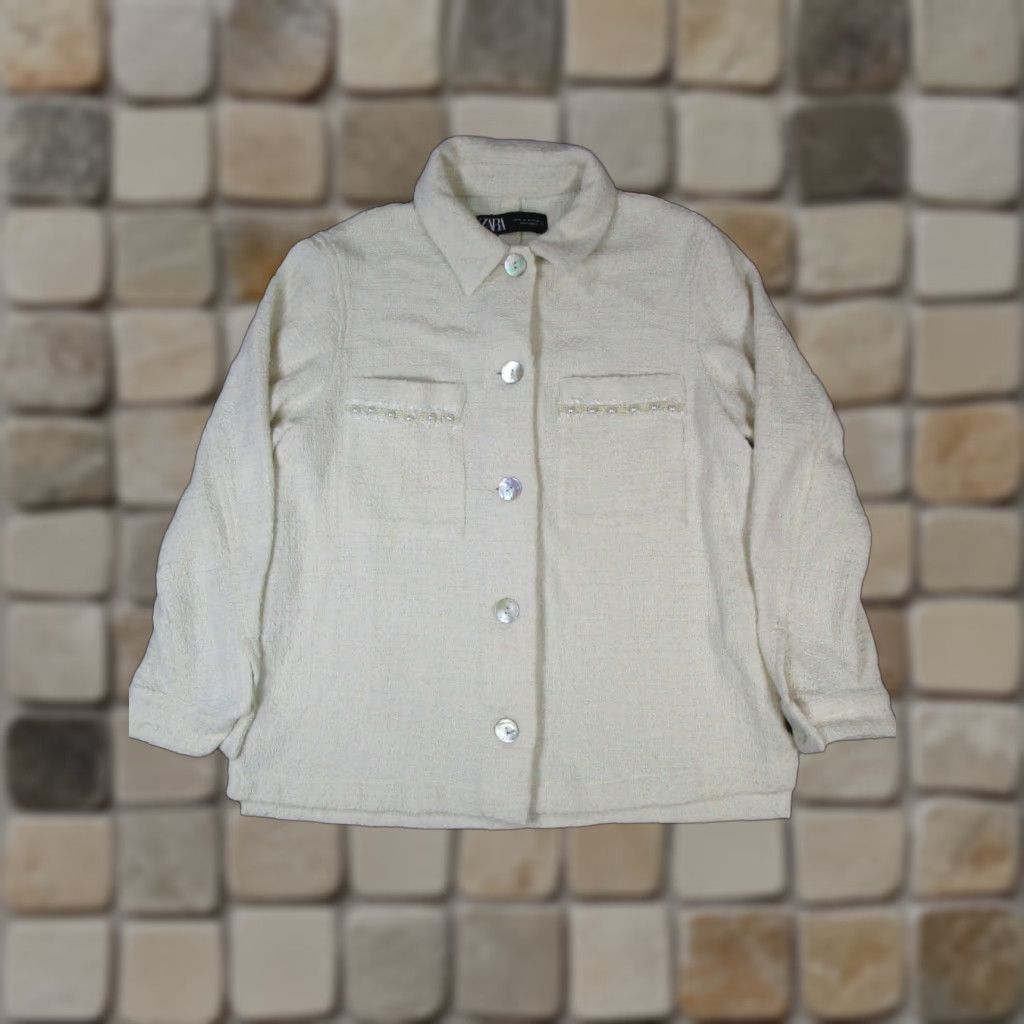 Zara VINTAGE Zara Jacket Womens Medium White Cotton Knit Button Up Coat Womens Size M / US 6-8 / IT 42-44 - 1 Thumbnail