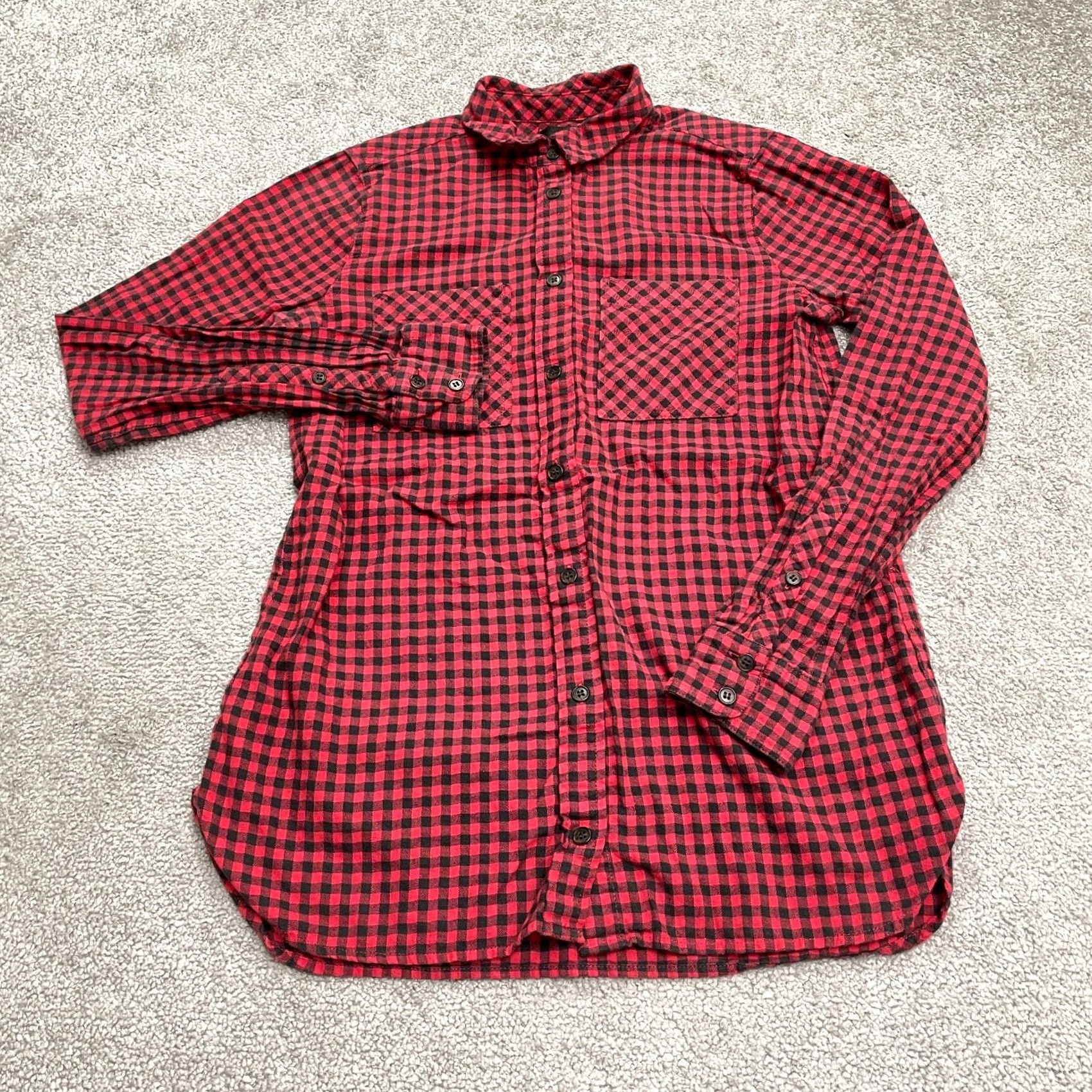J.Crew J.Crew Flannel Popover Shirt Womens 00 Red Black Check Long Sleeve Cotton Blouse Size XXS / US 00 / IT 34 - 2 Thumbnail