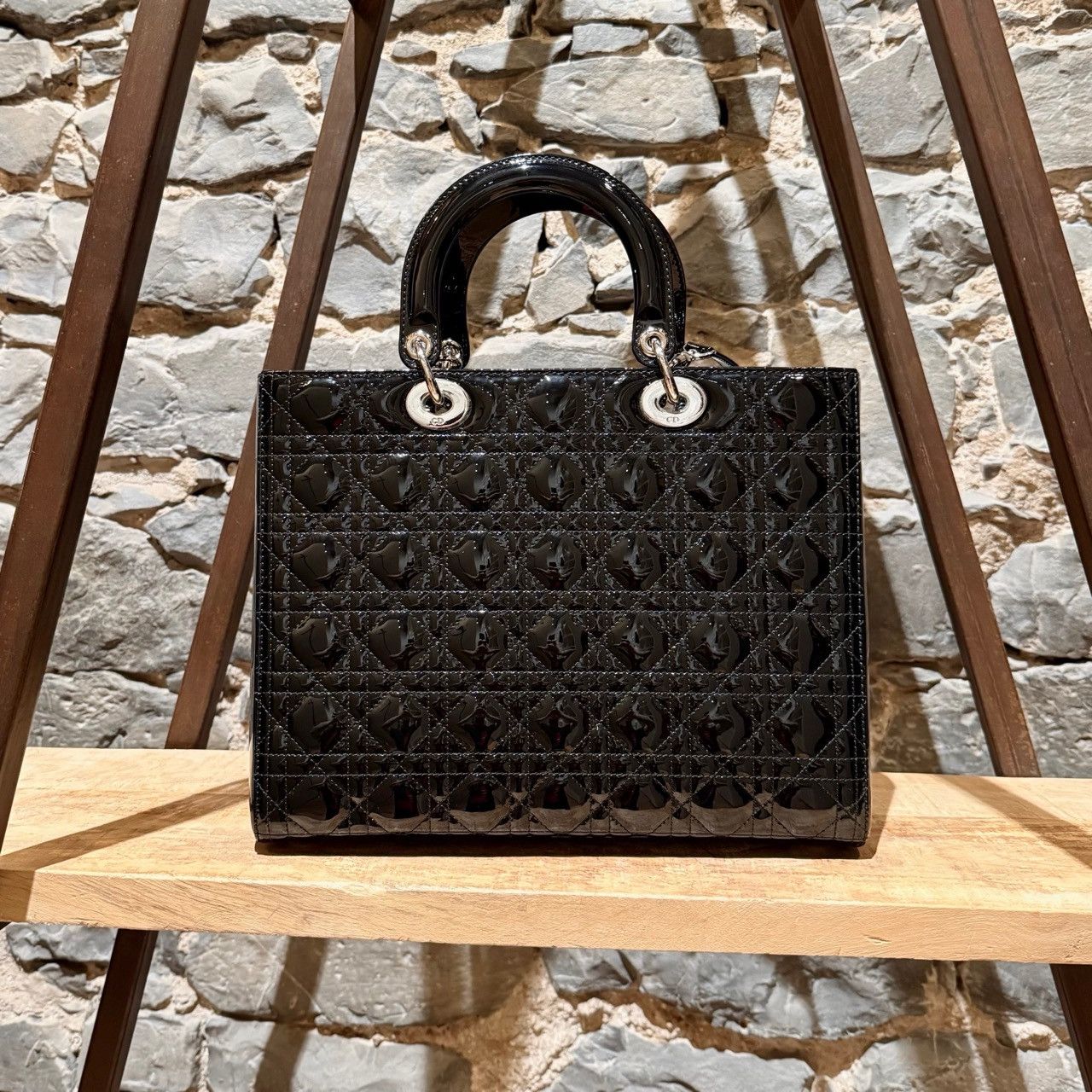Dior Dior Black Patent Cannage Large Lady Dior Bag Size ONE SIZE - 4 Thumbnail
