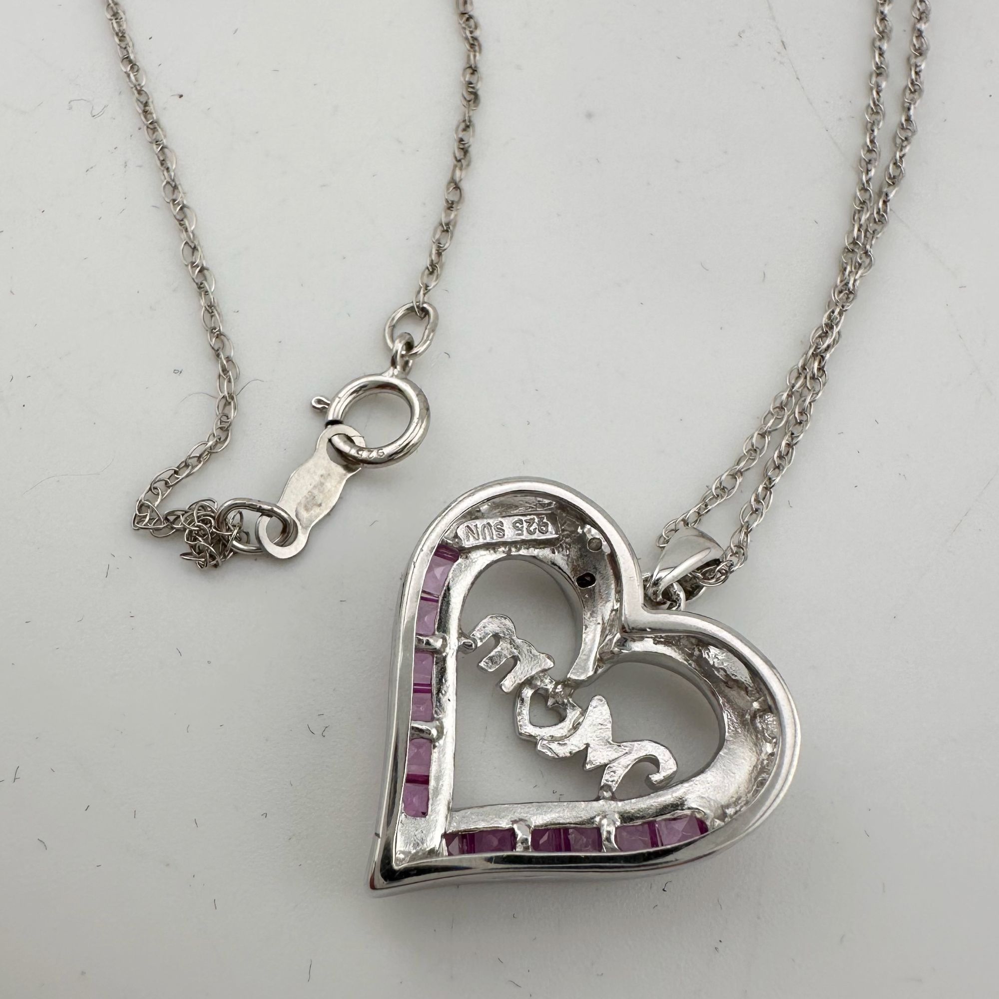 Other Pink Sapphire 'MOM' Heart Necklace with Diamond Accent Size ONE SIZE - 10 Thumbnail