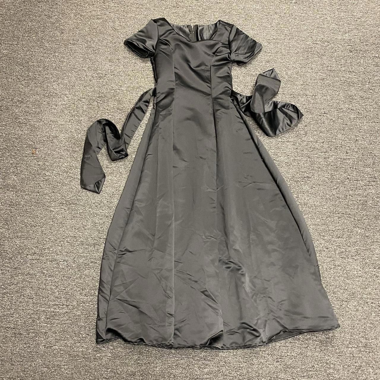 Designer Black Satin Princess Gown Size L / US 10 / IT 46 - 2 Thumbnail