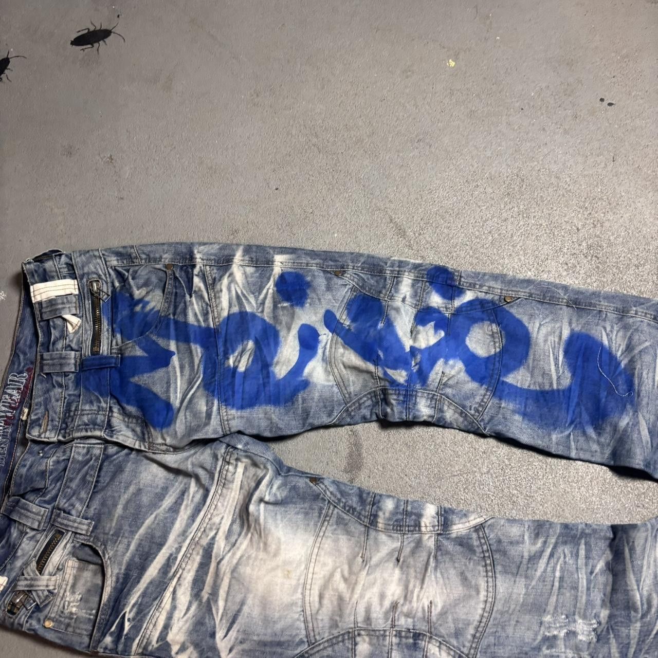 Japanese Brand × Vintage Japanese blue and navy graffiti denim jeans Size US 36 / EU 52 - 4 Thumbnail