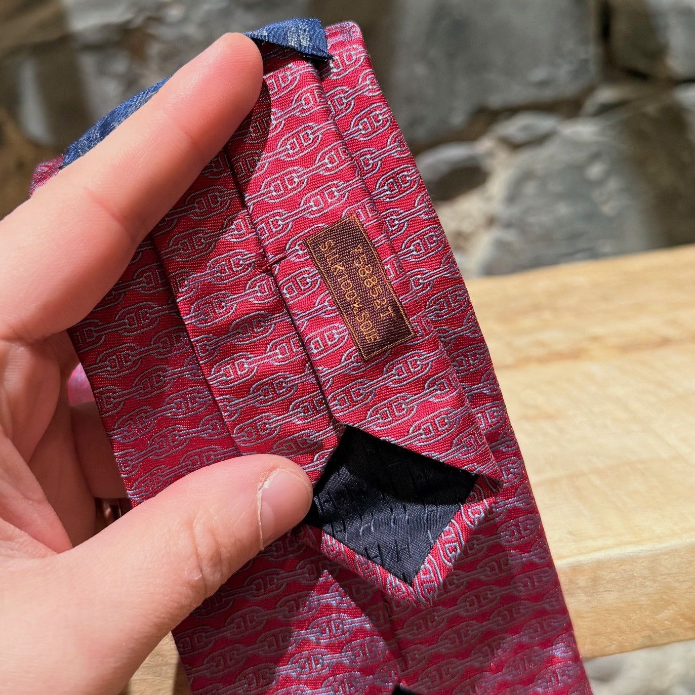 Hermes Hermès Chaine D'Ancre Horizontal Stripe Red Silk Tie Size ONE SIZE - 4 Thumbnail