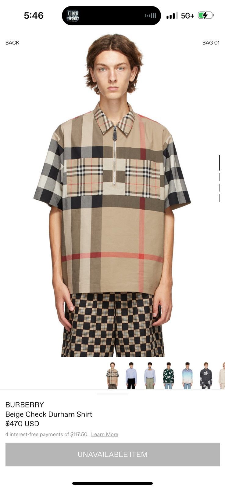 Burberry Beige Check Durham Shirt Size US S / EU 44-46 / 1 - 12 Thumbnail