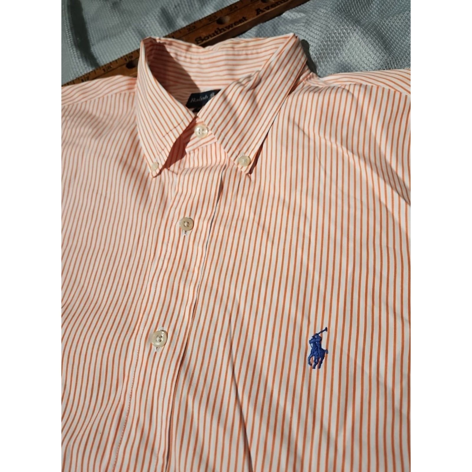 Ralph Lauren Ralph Lauren Shirt Mens 16.5 Orange Custom Fit Stripe Oxford Preppy Pony Size US XL / EU 56 / 4 - 6 Thumbnail