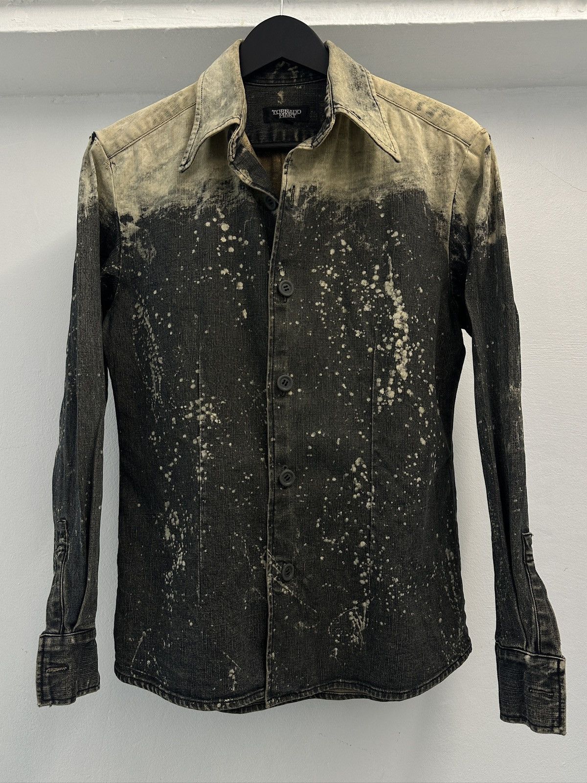Tornado Mart Asid Wash Design Denim Button Up Shirt