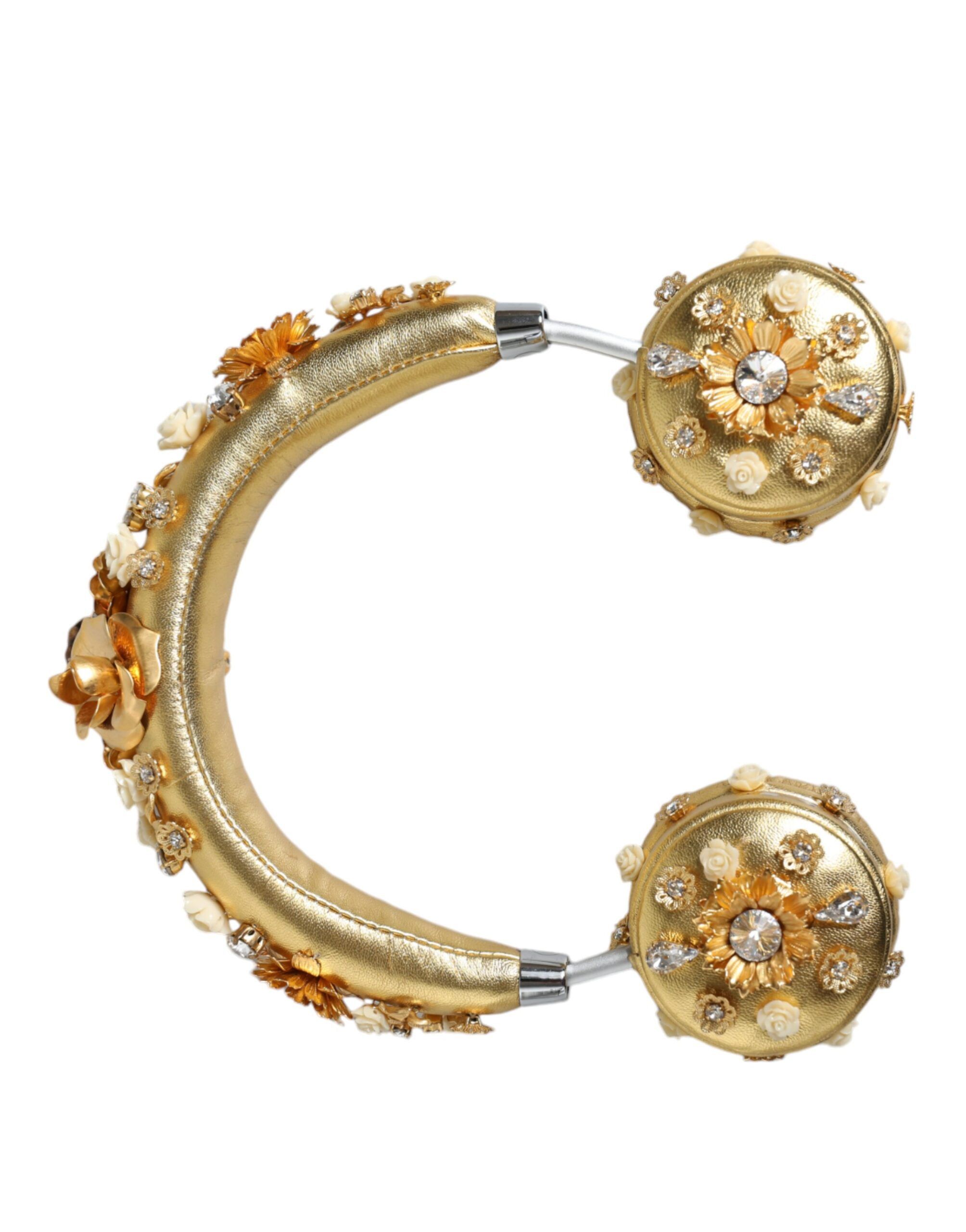 Dolce & Gabbana Gold Leather Floral Crystal Angel Headset Women's Size ONE SIZE - 1 Thumbnail