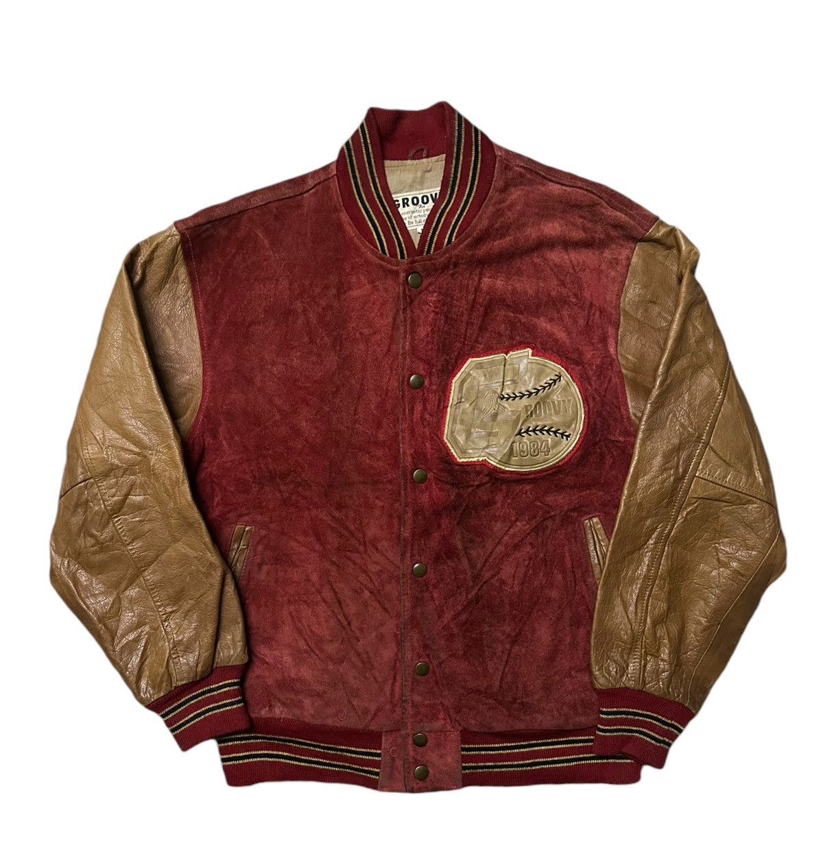 Vintage Vintage 80s Groovy leather varsity jacket Size US M / EU 48-50 / 2 - 3 Thumbnail
