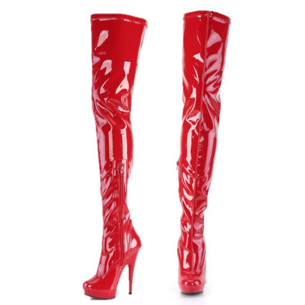 Other Sultry 4000 Stretch Patent Red 6" High Heel Platform Thigh H Size US 7 / IT 37 - 4 Thumbnail