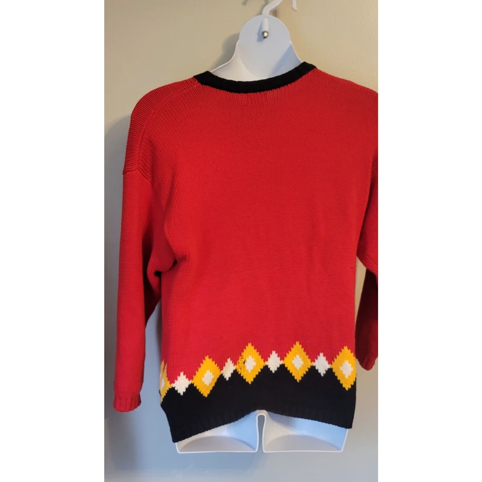 Izod VINTAGE Izod Lacoste Cardigan Sweater Diamond Argyle 80s Red Cotton L Mens Size US L / EU 52-54 / 3 - 4 Thumbnail