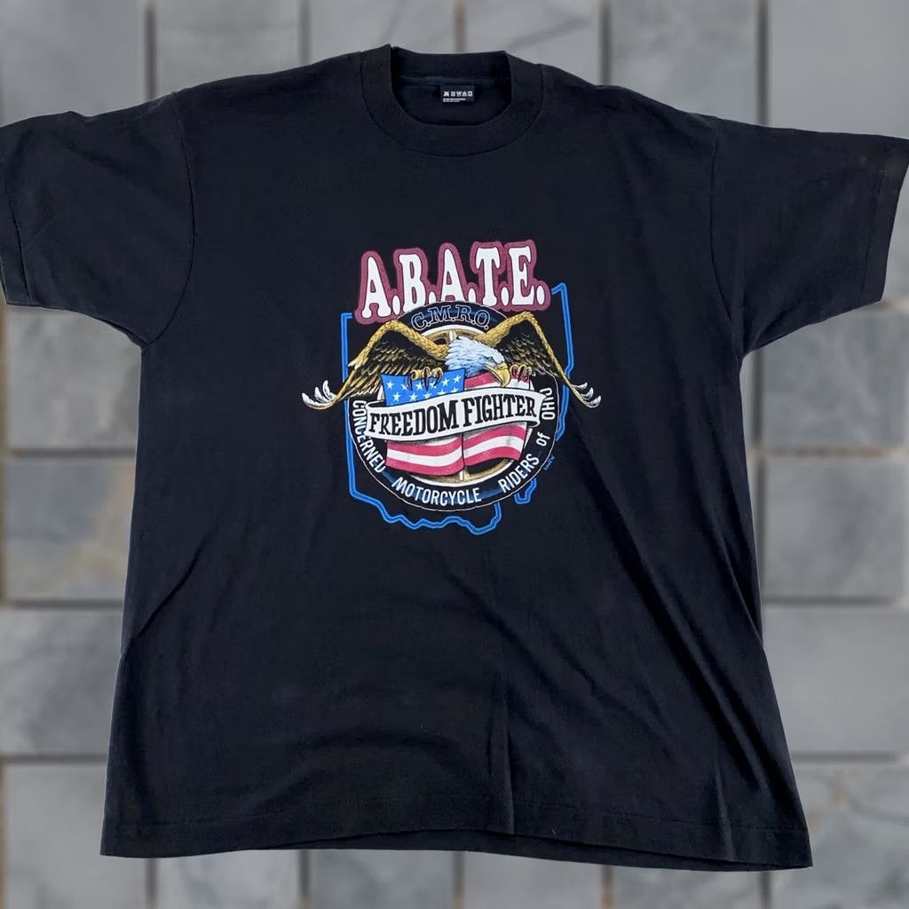 Fruit Of The Loom VINTAGE ABATE Freedom Fighter Shirt L/XL Black Motorcycle Ohio Eagle 90s Biker Mens Shirt Size US L / EU 52-54 / 3 - 1 Thumbnail