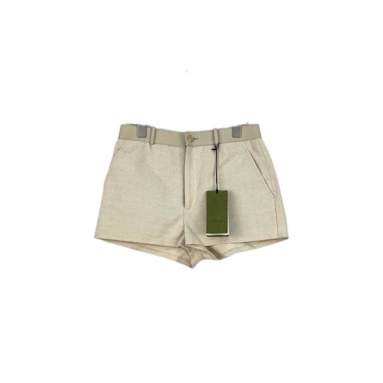 Gucci Gucci Beige leather stitching design full logo shorts 2502- Size US 38 / EU 54 - 1 Thumbnail