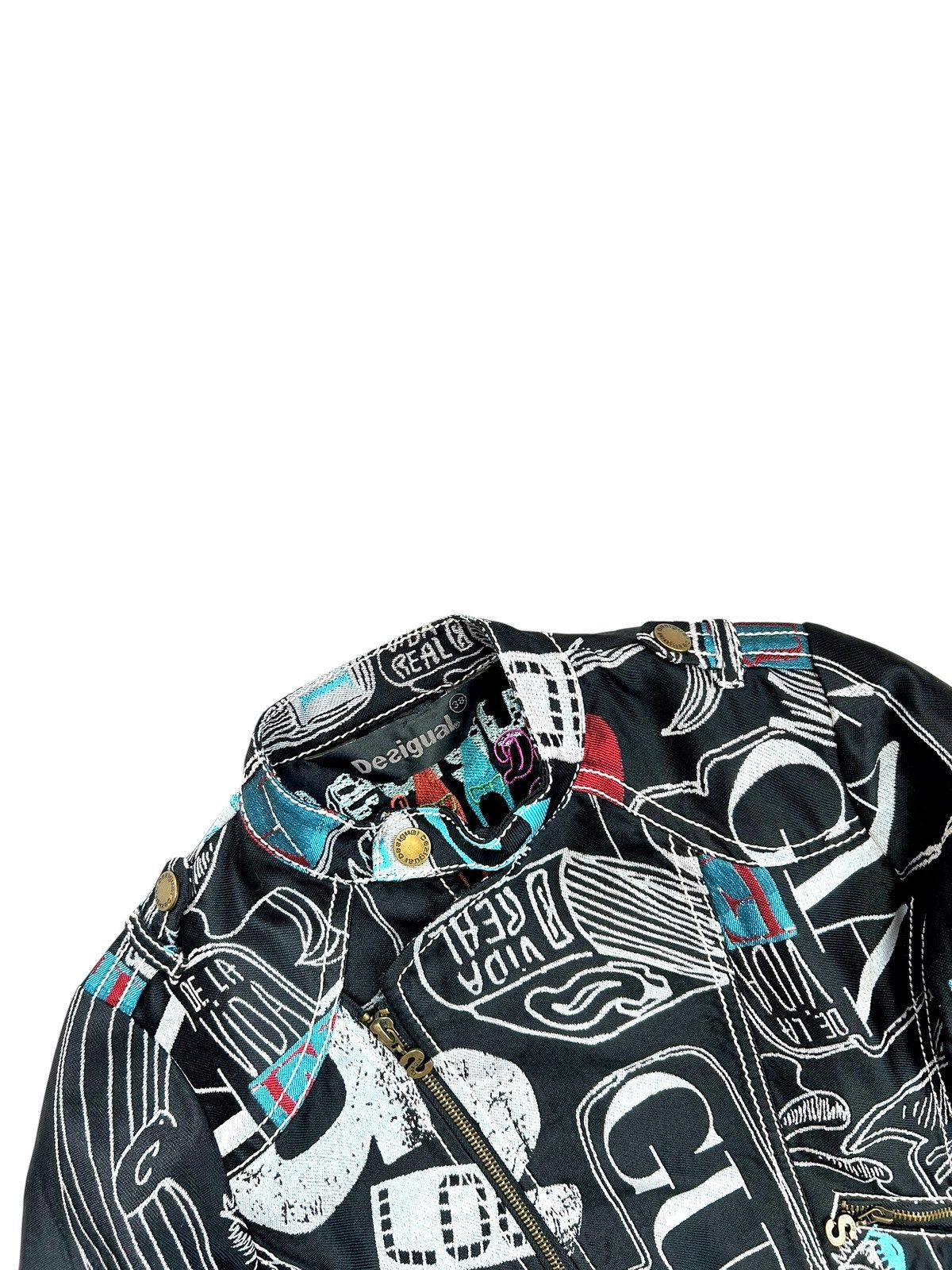 Desigual Desigual Y2K Denim Grange Punk Graffiti Moto Biker Jacket Size XS / US 0-2 / IT 36-38 - 4 Thumbnail