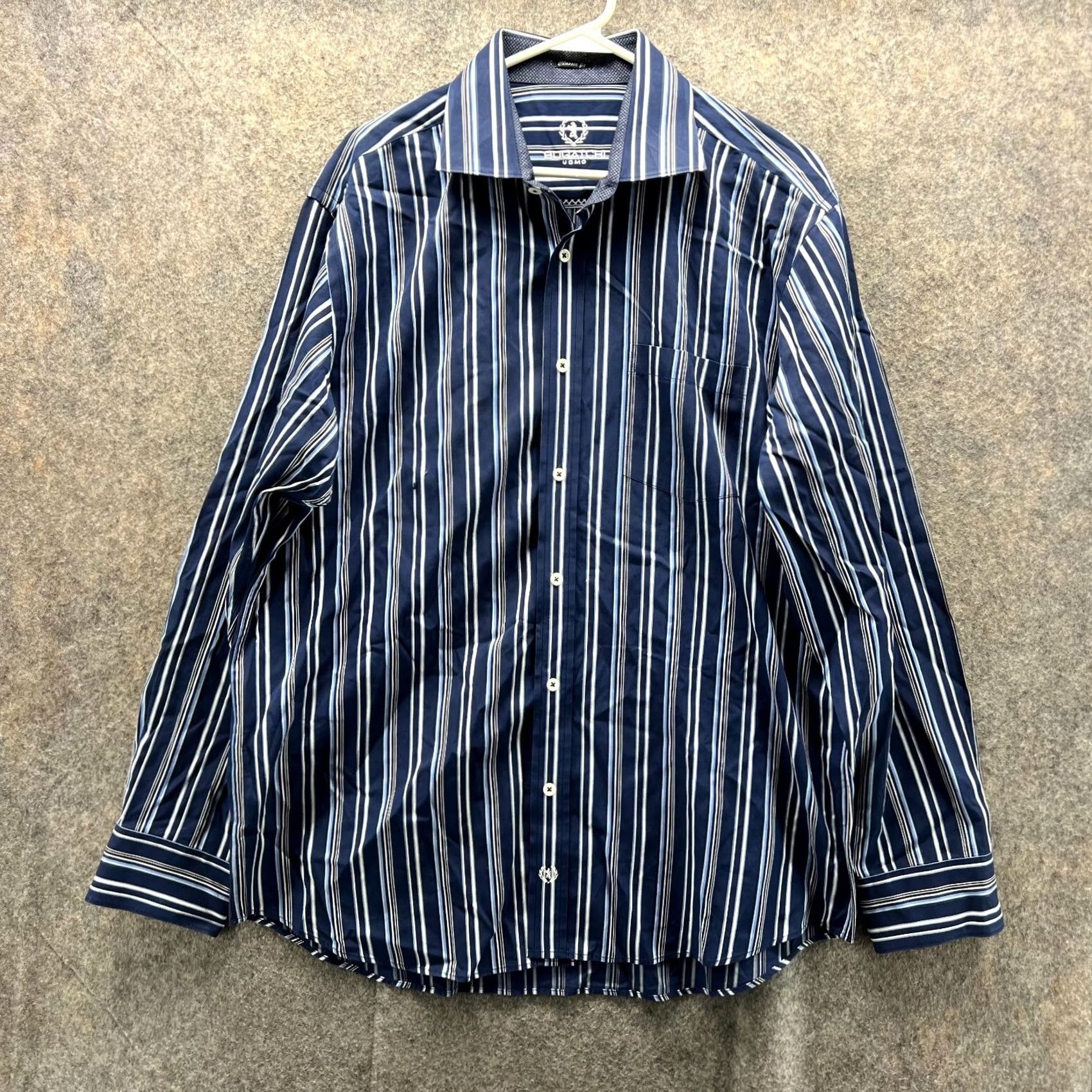 BUGATCHI Bugatchi Shirt XXL Adult Blue Navy Casual Striped Button Down Mens Business Size US XXL / EU 58 / 5 - 2 Thumbnail