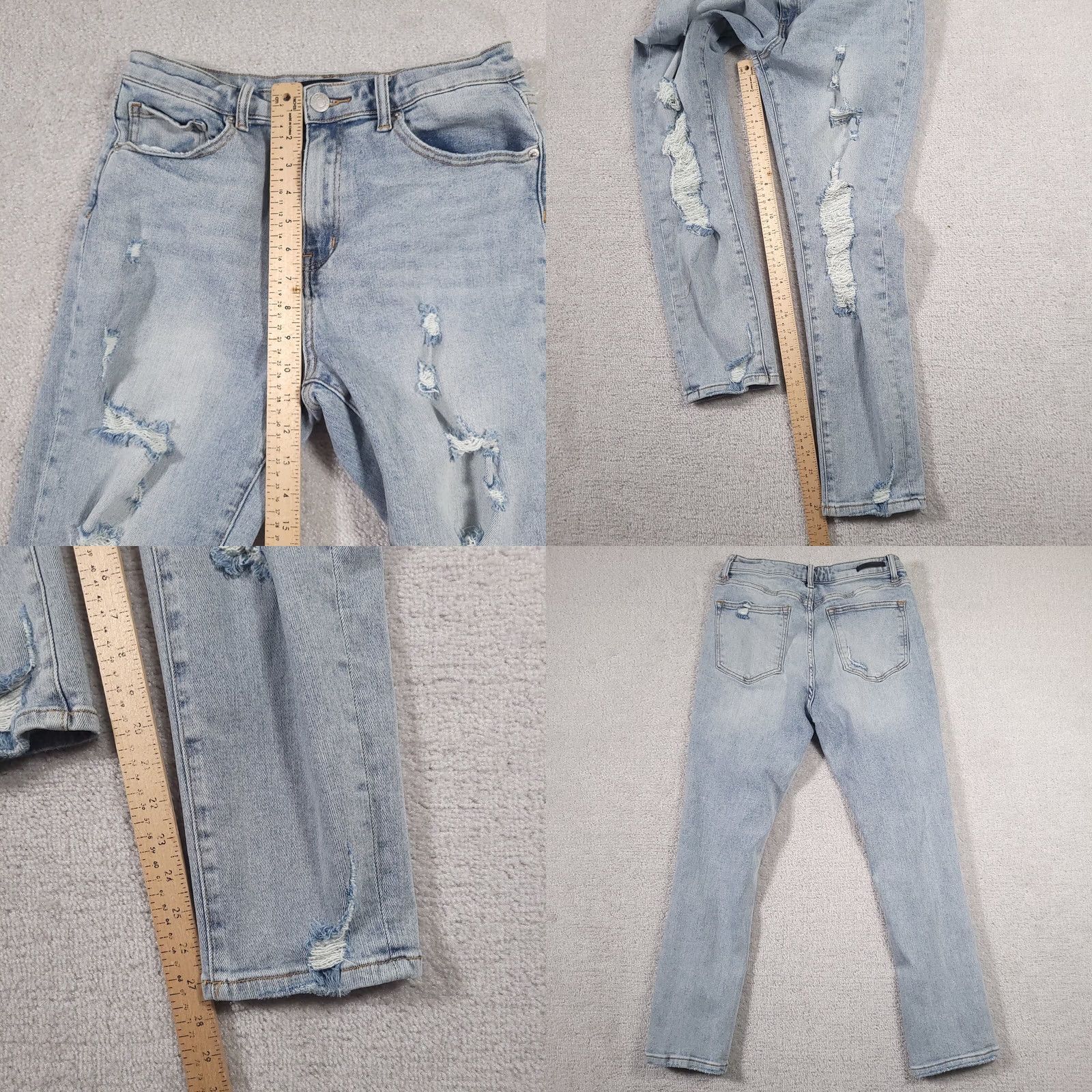 Vintage RISEN Los Angeles Destroyed Light Wash Straight Jeans Women's 30/11 Stretch Jeans Straight Womens 5-Pocket Denim Blue Modern Casual Jeans Size 32" / US 10 / IT 46 - 8 Thumbnail