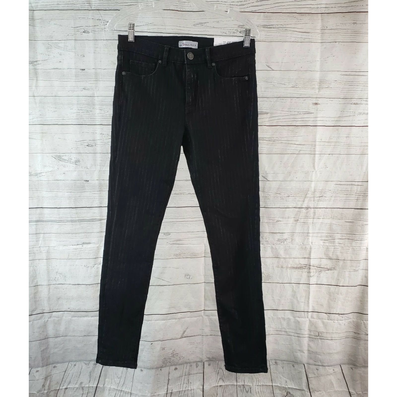 Loft LOFT Ann Taylor Womens Skinny Jeans Sz 4 Black Stripes Mid Rise Cotton Blend Size 27" / US 4 / IT 40 - 2 Thumbnail