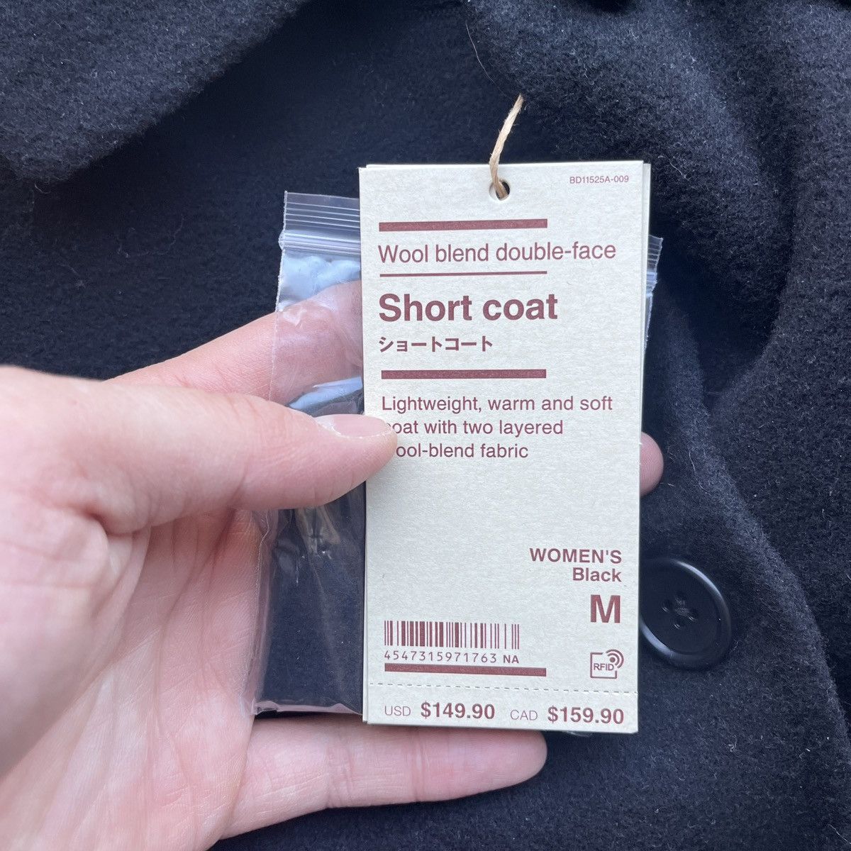 Muji MUJI Wool Blend Short Black Coat Size M / US 6-8 / IT 42-44 - 3 Thumbnail