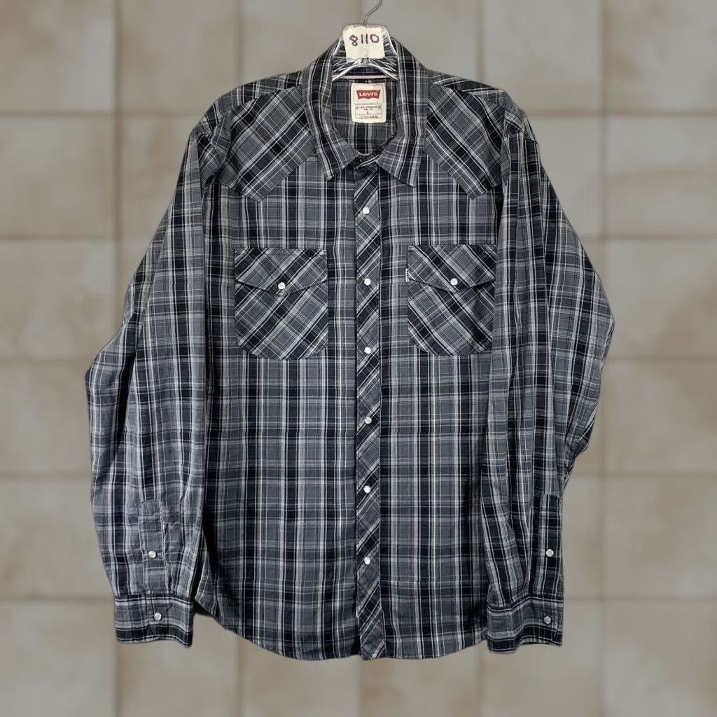 Levi's Levi's Men's Western Plaid Shirt Long Sleeve Casual Button-Up Large Black Gray Cotton Blend Size US L / EU 52-54 / 3 - 1 Thumbnail