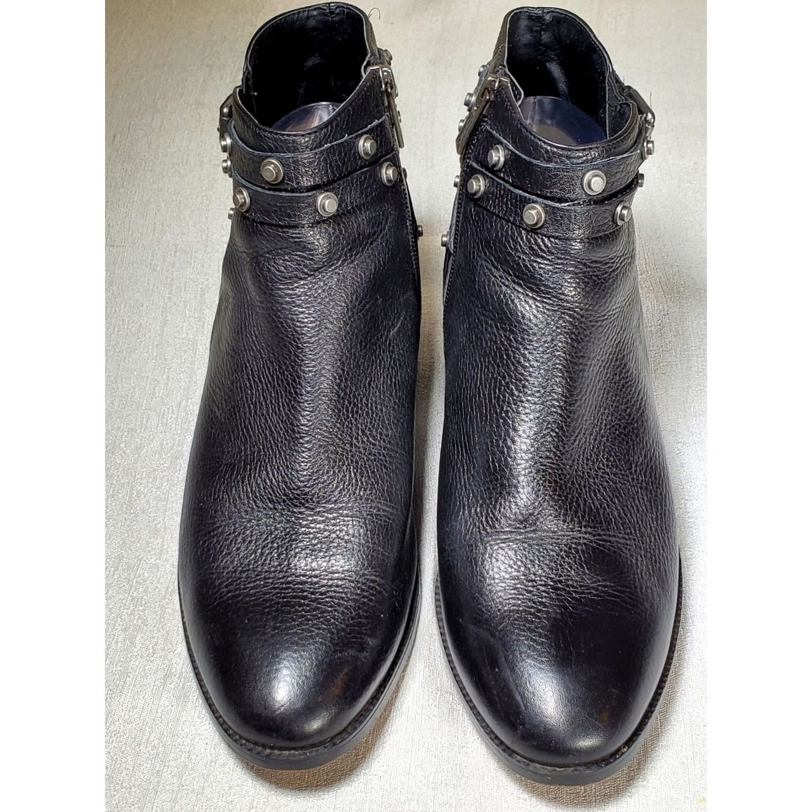 Vintage Halogen Lidia Black Leather Studded Moto Ankle Booties Side Zip Women's US 9 M Size US 9 / IT 39 - 6 Thumbnail