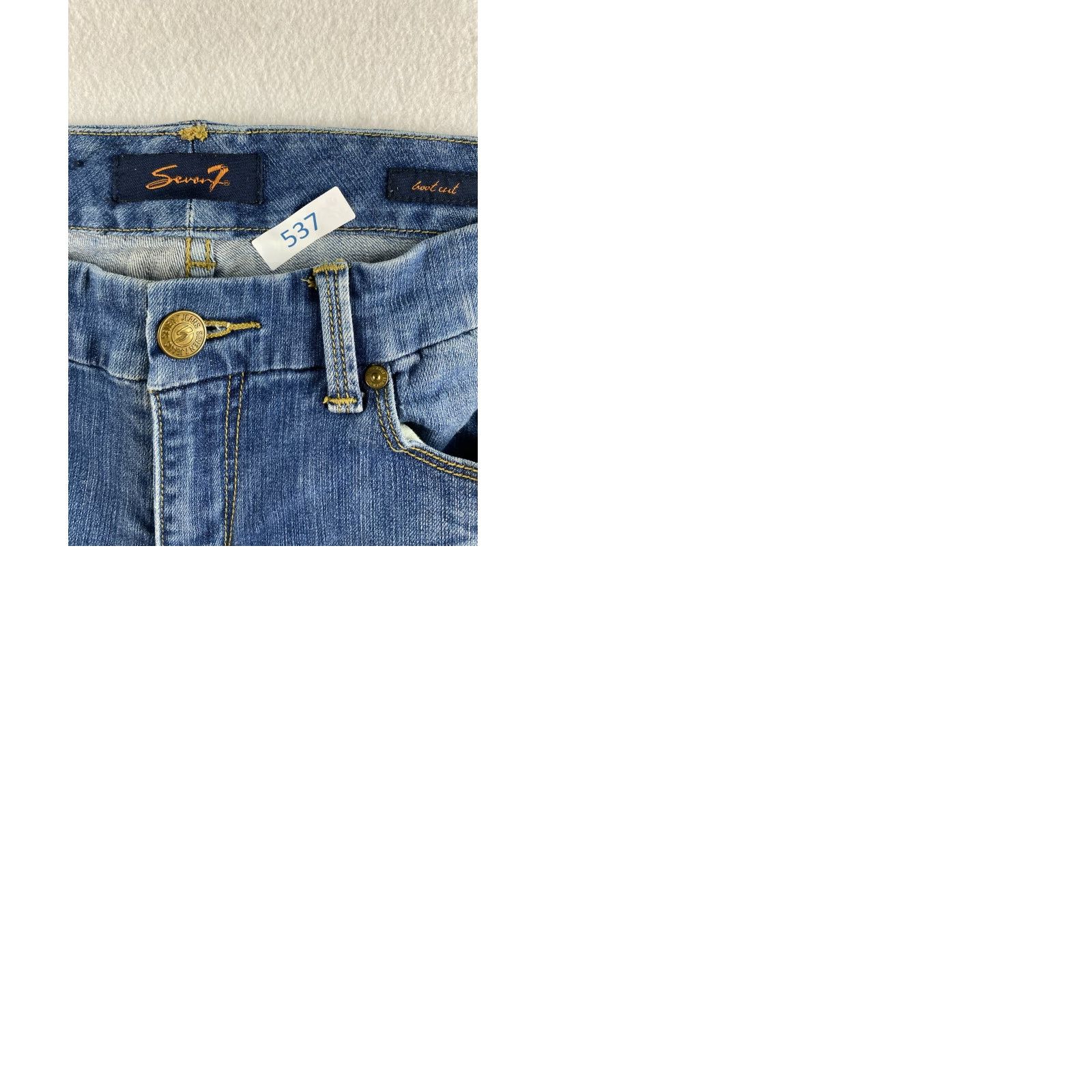 Vintage Seven7 Jeans Womens Bootcut Jeans 8 Blue Distressed Embroidered Pockets 5-Pocket Denim Cotton Spandex Regular Slim Rise Mid 31.5 Inseam Size 30" / US 8 / IT 44 - 9 Thumbnail
