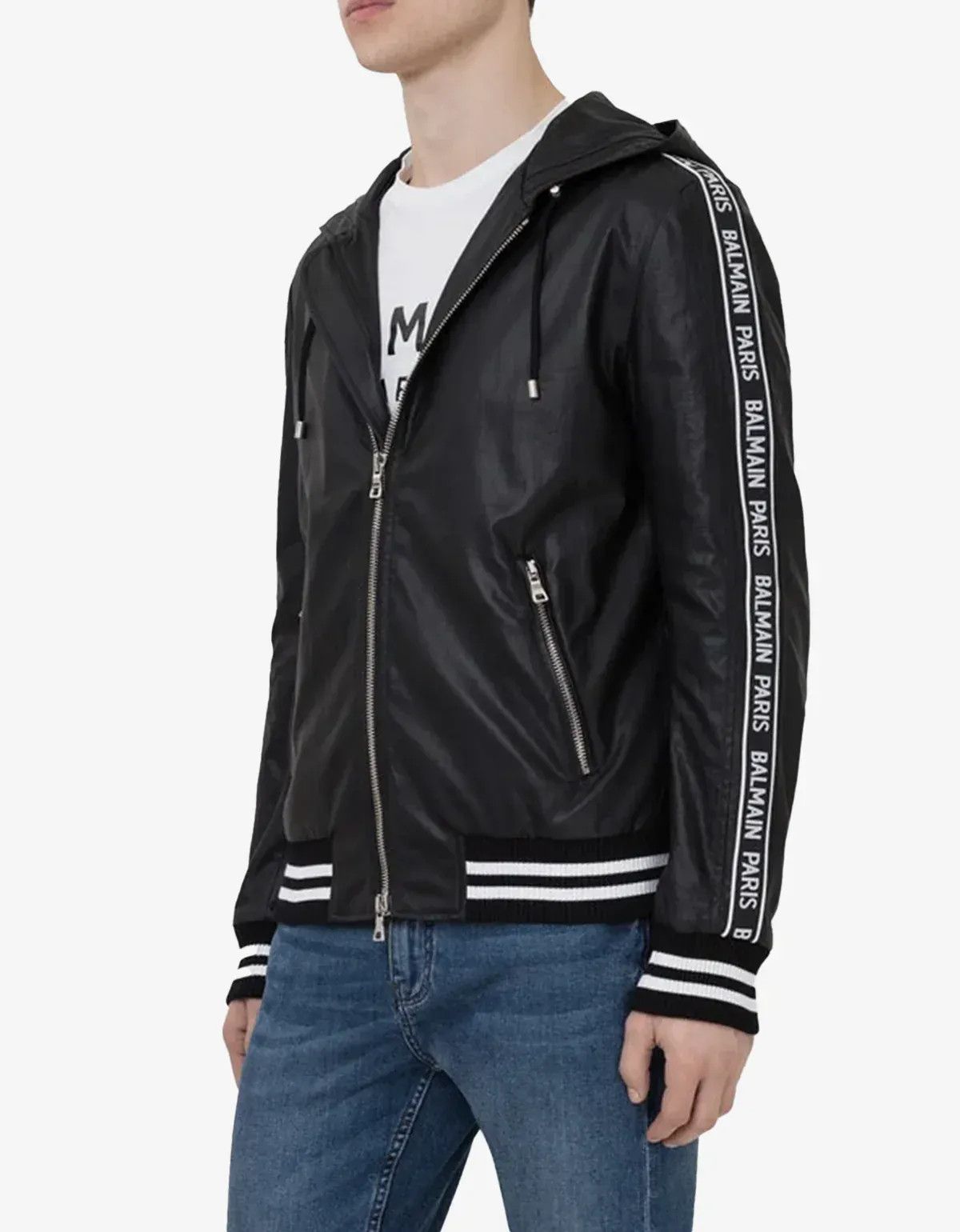Balmain Balmain Black Coated Nylon Logo Band Jacket SIZE 48 Size US M / EU 48-50 / 2 - 3 Thumbnail