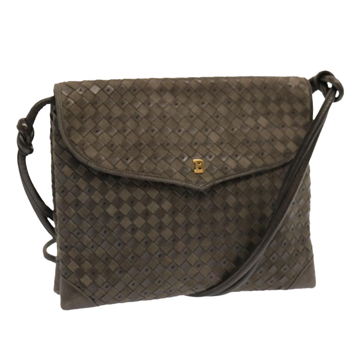 image of Bally Shoulder Bag Suede Leather Gray Auth Mr017 in Grey, Women's