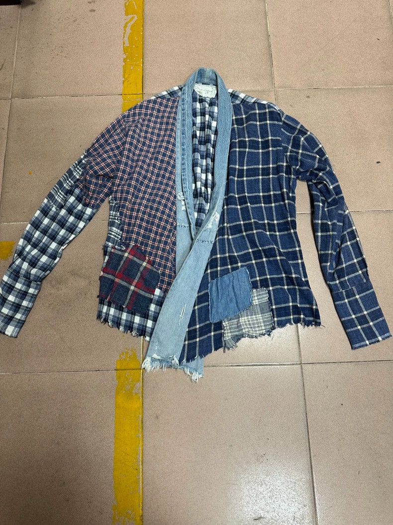 Greg Lauren GREG LAUREN Denim plaid stitching robe 2504-Nextarrow Size US L / EU 52-54 / 3 - 1 Thumbnail