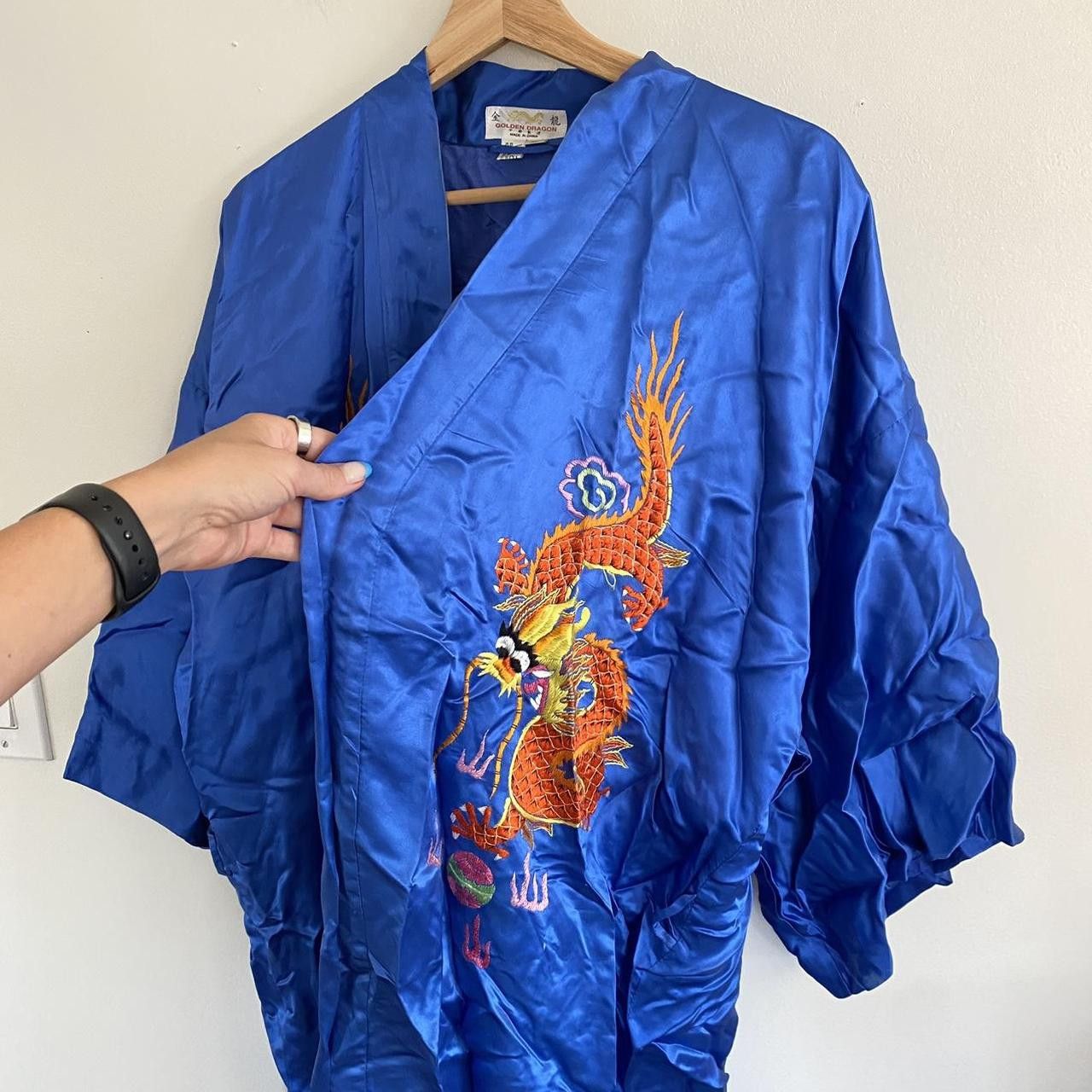 Vintage GOLDEN DRAGON CHINESE BLUE KIMONO SILK ROBE XL Size ONE SIZE - 2 Thumbnail