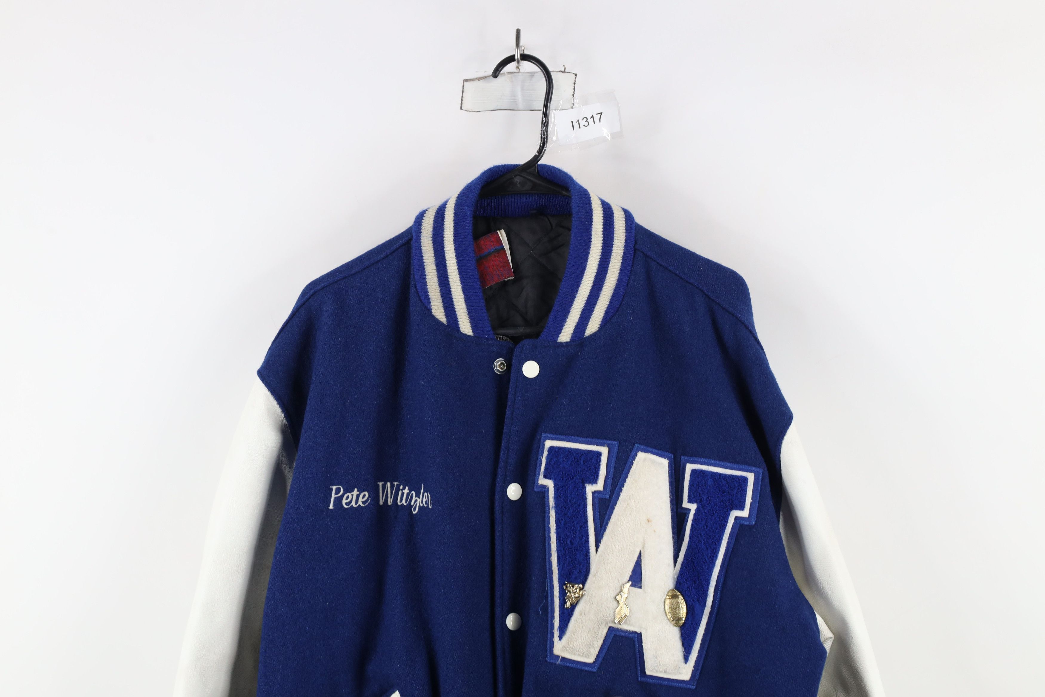 Vintage Vintage 90s Wool Leather Varsity Letterman Jacket Blue USA Size US XL / EU 56 / 4 - 2 Thumbnail