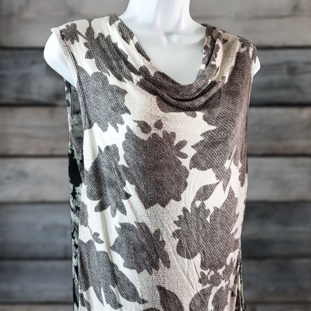 Vintage Cabi 3057 Womens Tank Top Sz Small Black White Floral Cowl Neck Sleeveless Tango Tank Shirt Womens Size S / US 4 / IT 40 - 1 Thumbnail